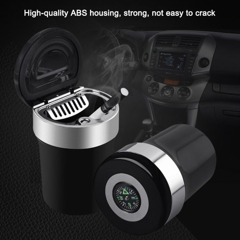 Car Smokeless Ashtray with Lid Small Garbege Can with Blue LED Light Compass for Most Car Cup Holder - Image 3