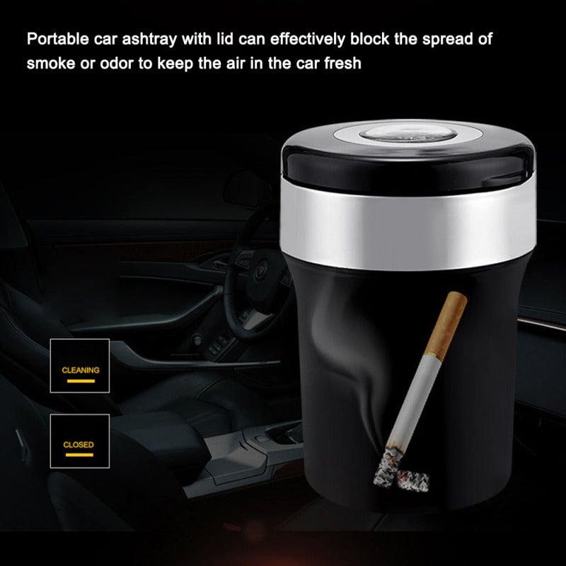 Car Smokeless Ashtray with Lid Small Garbege Can with Blue LED Light Compass for Most Car Cup Holder - Image 5
