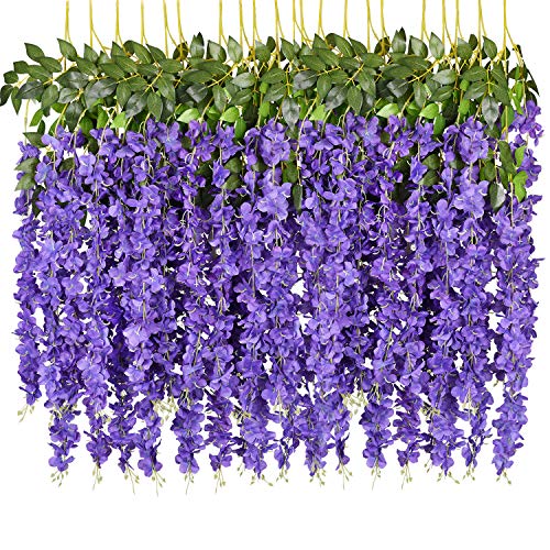 DearHouse 6 Pack 3.75 Feet/Piece Artificial Fake Wisteria Vine Ratta Hanging Garland Silk Flowers String Home Party Wedding Decor (Purple) - Image 1