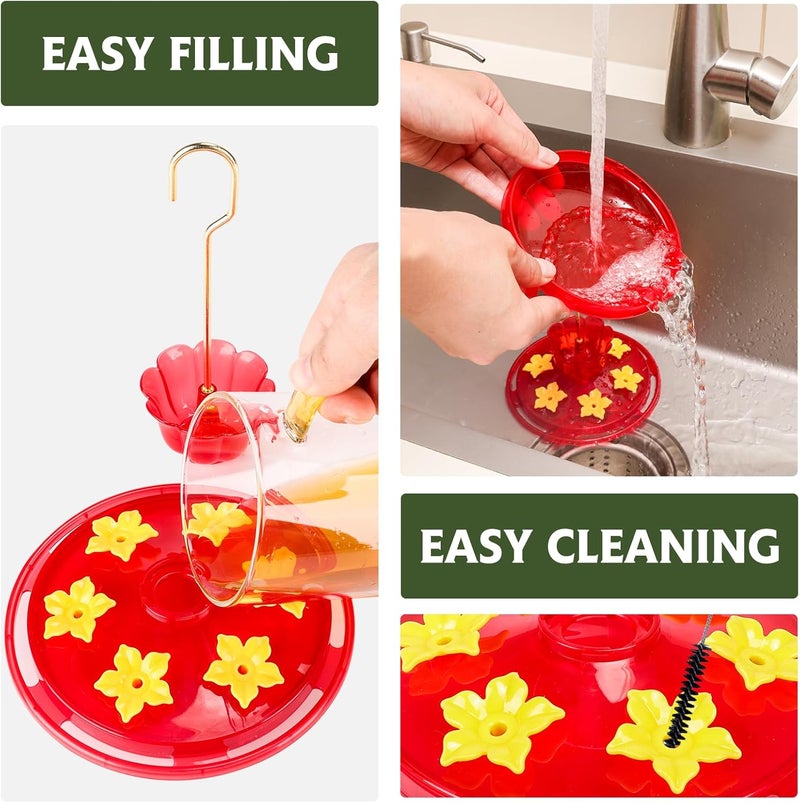 علبة مغذيات الطيور النحلية (Hummingbird Feeder-2 Pack)، تحتوي على 6 فتحات لتغذية الطيور، مصنوعة من البلاستيك، مناسبة للاستخدام في الهواء الطلق، مقاومة للتسرب، سهلة التنظيف وإعادة التعبئة، تشمل حاجزًا ضد النمل وخطافًا للتعليق، مناسبة لزينة ا��حدائق والفناء الخلفي، (الوزن: 7 أونصات لكل علبة). - Image 4