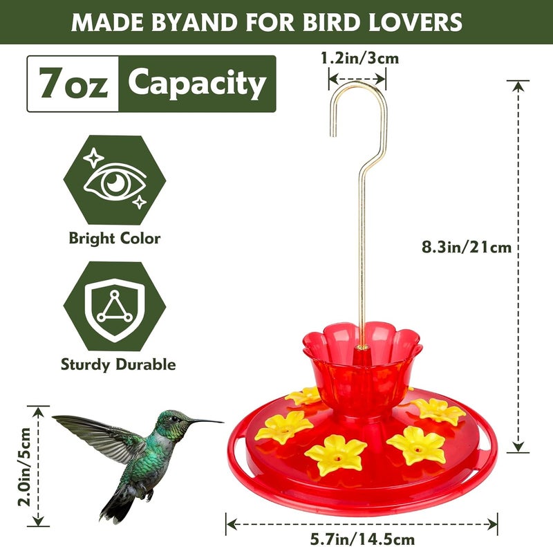 علبة مغذيات الطيور النحلية (Hummingbird Feeder-2 Pack)، تحتوي على 6 فتحات لتغذية الطيور، مصنوعة من البلاستيك، مناسبة للاستخدام في الهواء الطلق، مقاومة للتسرب، سهلة التنظيف وإعادة التعبئة، تشمل حاجزًا ضد النمل وخطافًا للتعليق، مناسبة لزينة ا��حدائق والفناء الخلفي، (الوزن: 7 أونصات لكل علبة). - Image 5