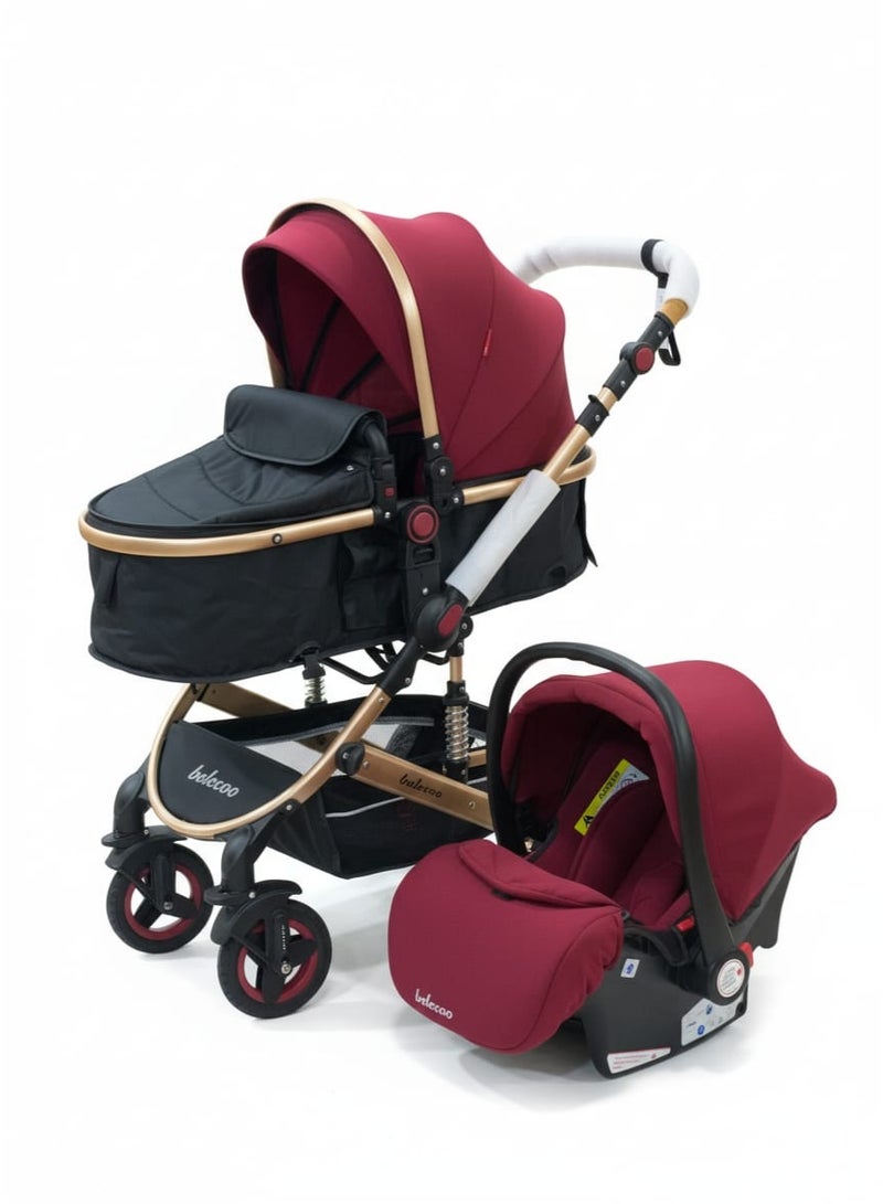 بيليكو عربة أطفال بيليكو متعددة الاستخدام 3‑في‑1 – عربة فاخرة حديثي الولادة حتى الطفولة، تشمل مقعد سيارة - Image 1