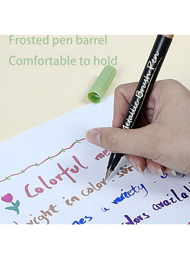 أكس سبرينج أقلام تحديد فرشاة معدنية 10 ألوان آمنة وغير سامة أقلام تحديد شاربي معدنية أقلام تحديد فنية للخط والكتابة بالفرشاة والورق الأسود والرسم على الصخور وصناعة البطاقات - Image 4