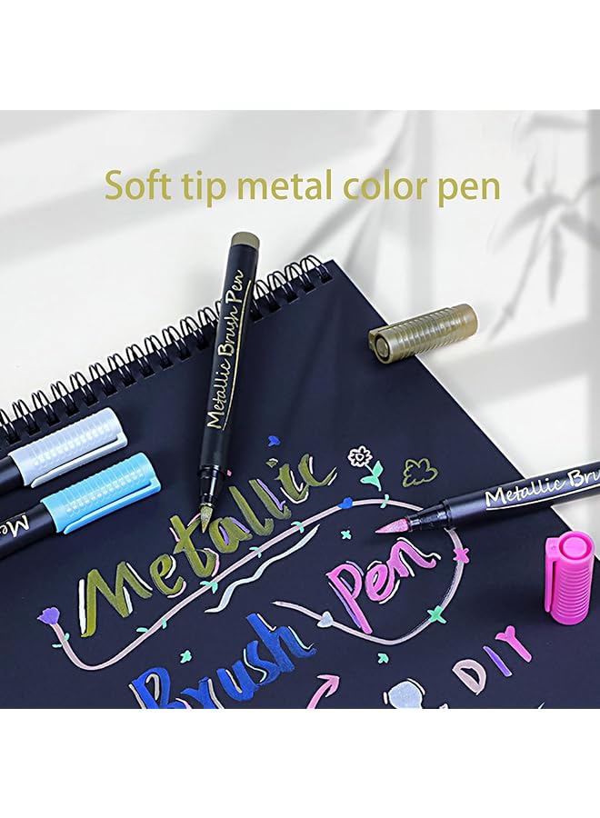 أكس سبرينج أقلام تحديد فرشاة معدنية 10 ألوان آمنة وغير سامة أقلام تحديد شاربي معدنية أقلام تحديد فنية للخط والكتابة بالفرشاة والورق الأسود والرسم على الصخور وصناعة البطاقات - Image 3