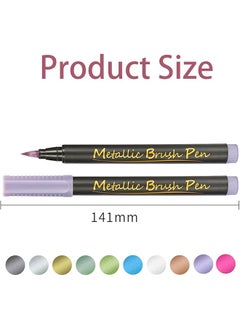 X spring Metallic Brush Marker Pens 10 Colors Safe And Non Toxic Metallic Sharpie Markers Metallic Pens Art Markers For Calligraphy Brush Lettering Black Paper Rock Painting Card Making  - Image 5