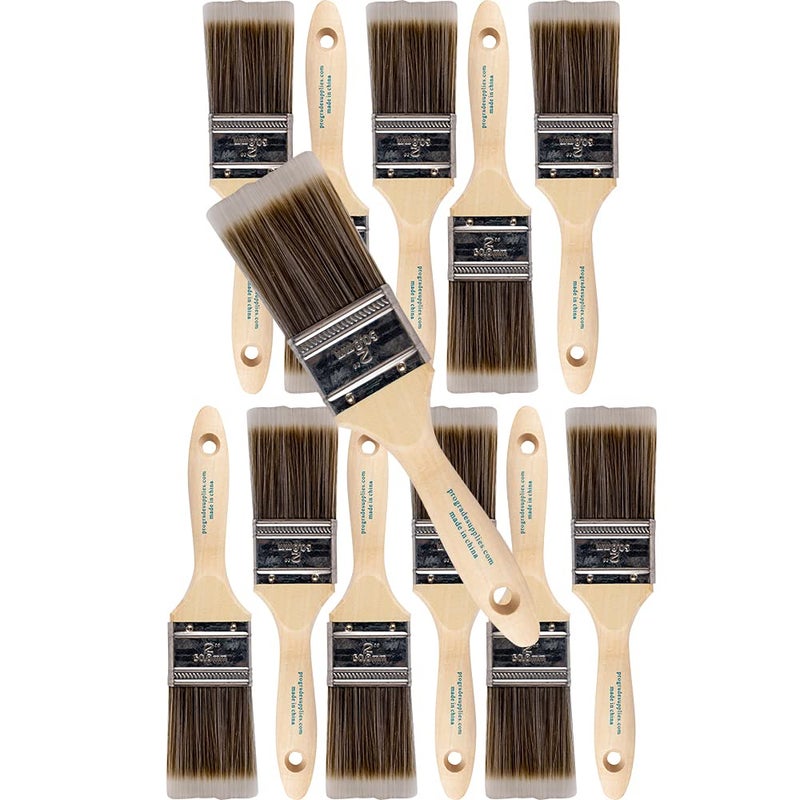 12PK 2 inch Flat Brush Premium WallTrim House Paint Brush Set Great for Professional Painter and Home Owners Painting Brushes for Cabinet Decks Fences Interior Exterior Commercial Paintbrush