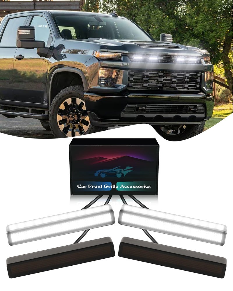 TBHOO LED Grill Light for 2025 2024 Chevrolet Silverado Raptor Grille Lights Amber Warning Front Bumper Lamp 2019-2023 Silverado Accessories 4Pcs (White) - Image 1