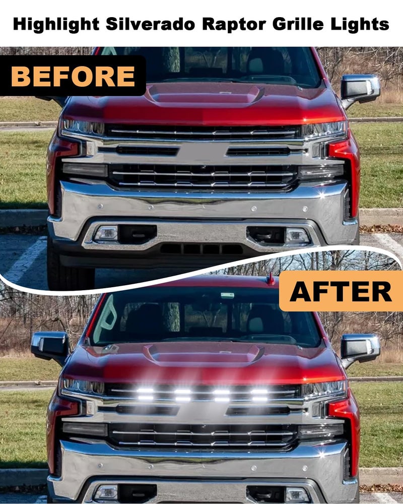 TBHOO LED Grill Light for 2025 2024 Chevrolet Silverado Raptor Grille Lights Amber Warning Front Bumper Lamp 2019-2023 Silverado Accessories 4Pcs (White) - Image 2