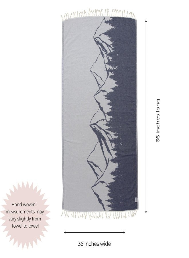 InfuseZen Turkish Towel with Mountain Landscape - 100% Organic Turkish Cotton - Sand Free Quick Dry Beach Peshtemal - Thin Reversible Absorbent Pool Hammam - Plus Size Gym, Travel Fouta (Navy) - Image 3