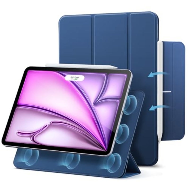 حافظة iPad Air 13 بوصة لأجهزة M4/M3/M2 2026/2025/2024 وiPad Pro 12.9 بوصة: حافظة رفيعة ثلاثية الطي مع ملحق مغناطيسي قوي، سلسلة ارتداد، تدعم قلم Pencil Pro USB-C، بولي كربونات أسود - Image 1