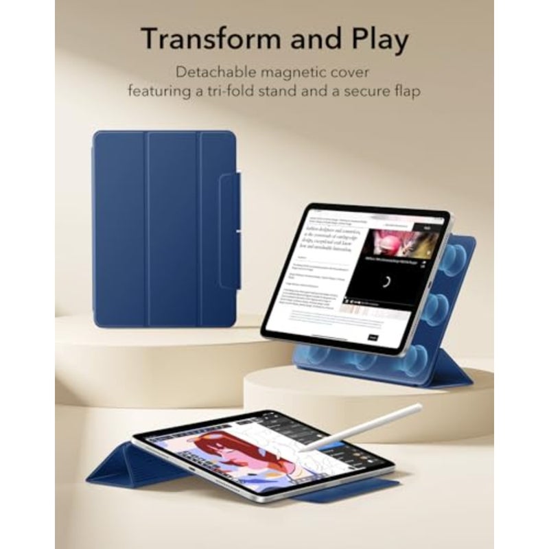 حافظة iPad Air 13 بوصة لأجهزة M4/M3/M2 2026/2025/2024 وiPad Pro 12.9 بوصة: حافظة رفيعة ثلاثية الطي مع ملحق مغناطيسي قوي، سلسلة ارتداد، تدعم قلم Pencil Pro USB-C، بولي كربونات أسود - Image 3