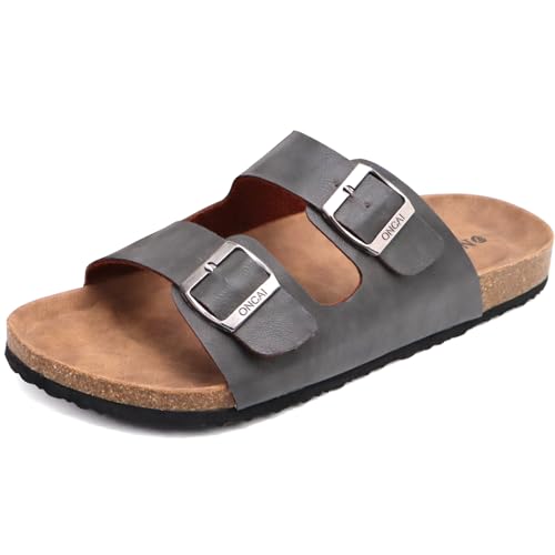 ONCAI Mens Sandals,Beach Arch Support Slides Cork Footbed Slippers with Adjustable Buckle Straps Dark Grey Size 11 - Image 1