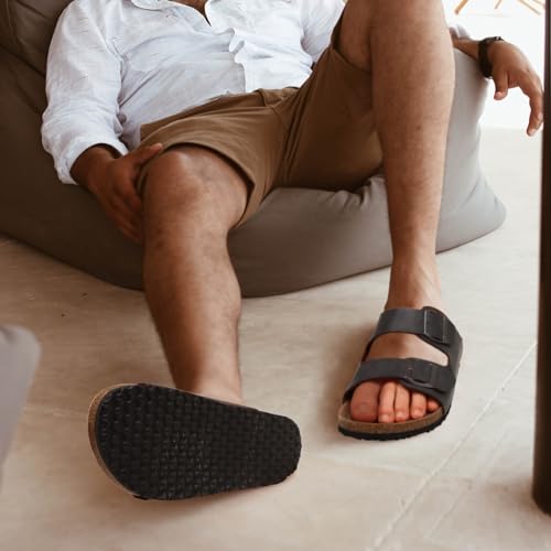 ONCAI Mens Sandals,Beach Arch Support Slides Cork Footbed Slippers with Adjustable Buckle Straps Dark Grey Size 11 - Image 5