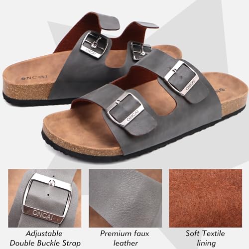 ONCAI Mens Sandals,Beach Arch Support Slides Cork Footbed Slippers with Adjustable Buckle Straps Dark Grey Size 11 - Image 2