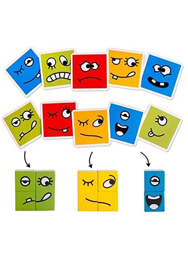 BAYBEE Wooden Expression Building Block 3D Puzzle Kids Toys Wooden Toy Face Matching Block Games Learning Educational Baby Toys 3D Puzzle Blocks For Kids 3+Years Boys Girls  - Image 2