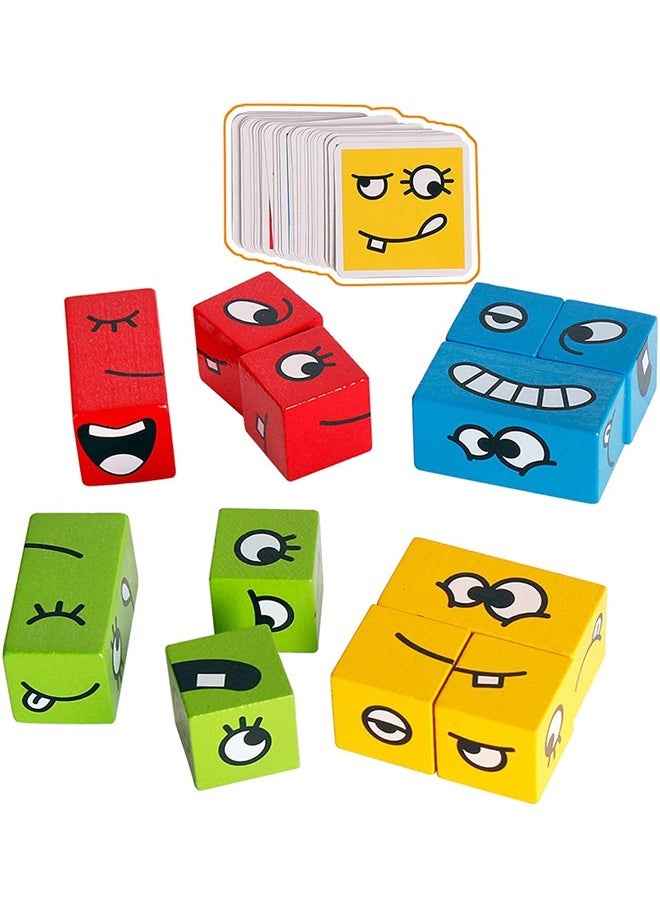 BAYBEE Wooden Expression Building Block 3D Puzzle Kids Toys Wooden Toy Face Matching Block Games Learning Educational Baby Toys 3D Puzzle Blocks For Kids 3+Years Boys Girls  - Image 1