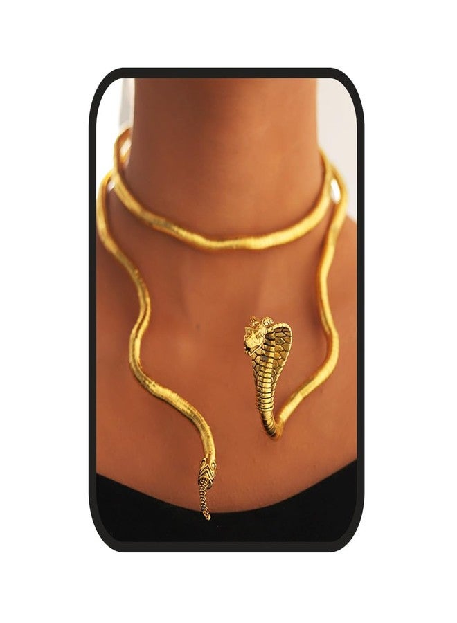 Blindery Punk Snake Necklace Bendable Choker Costume Animal Snake Necklace Medusa Snake Bracelet for Halloween and Nightclub (gold2) - Image 1