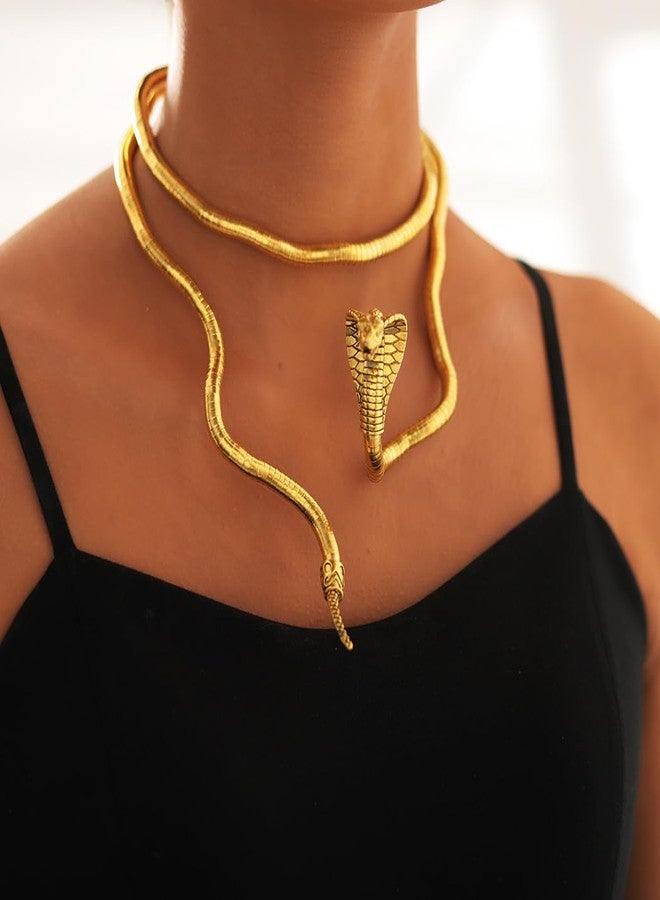 Blindery Punk Snake Necklace Bendable Choker Costume Animal Snake Necklace Medusa Snake Bracelet for Halloween and Nightclub (gold2) - Image 2