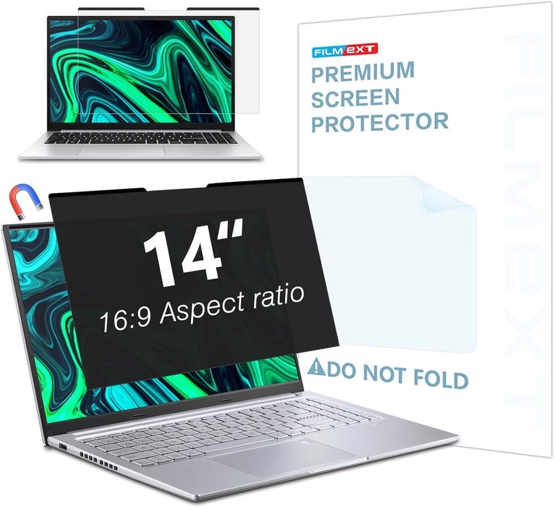 FILMEXT Magnetic Laptop privacy screen 14 inch for 16:9 Widedisplay, Removable Laptop Privacy Screen Shield Anti Glare Blue Light Filter for HP/Dell/Acer/Lenovo/Asus - Image 1