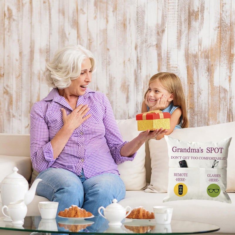 ONFAON Grandma Gifts  Grandma's Spot Throw Pillow Covers 18x18 Inch Birthday Christmas hanksgiving Day Gifts for Grandma Mom 2-Pocket - Image 2
