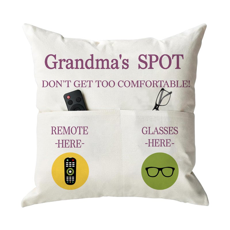 ONFAON Grandma Gifts  Grandma's Spot Throw Pillow Covers 18x18 Inch Birthday Christmas hanksgiving Day Gifts for Grandma Mom 2-Pocket - Image 1