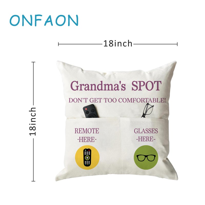 ONFAON Grandma Gifts  Grandma's Spot Throw Pillow Covers 18x18 Inch Birthday Christmas hanksgiving Day Gifts for Grandma Mom 2-Pocket - Image 3