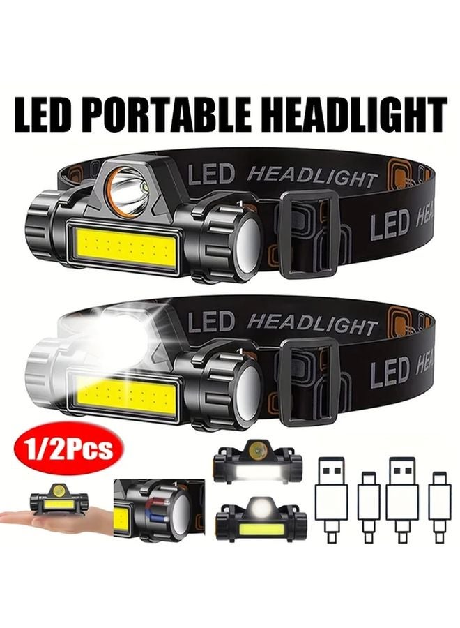 2pcs LED Portable Outdoor Headlight USB Charging COB Magnetic Flashlight Adjustable Headband - Image 2