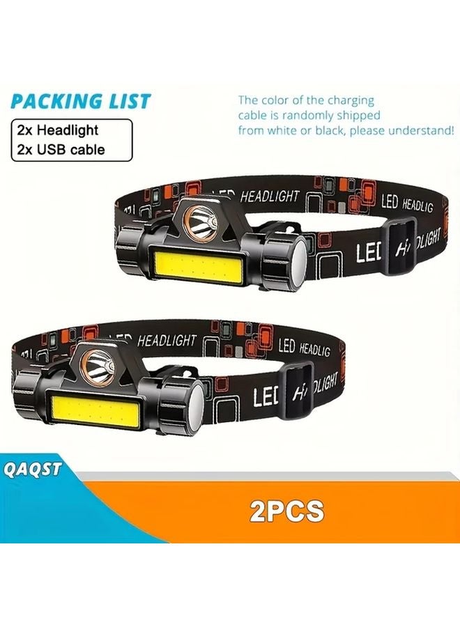2pcs LED Portable Outdoor Headlight USB Charging COB Magnetic Flashlight Adjustable Headband - Image 1