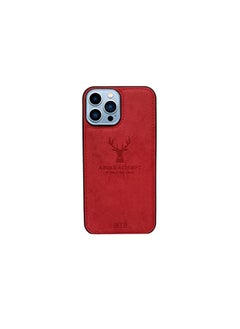 Generic Luxury Soft Touch Digital Design Temperature-Resistant Polyurethane Full Protective Cover with Fabric Pattern for iPhone 13 Pro, Dirt-Resistant, Anti-Shock, Anti-Fingerprint (Red) 
