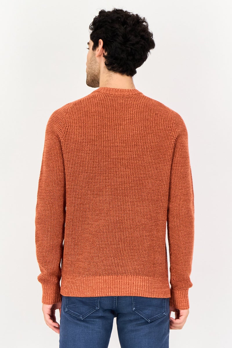 Celio Men Crew Neck Knitted Long Sleeve Sweater, Orange - Image 3