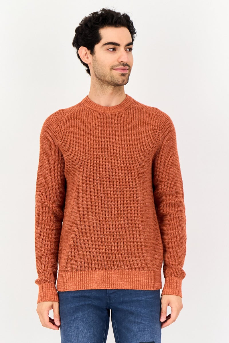 Celio Men Crew Neck Knitted Long Sleeve Sweater, Orange - Image 1