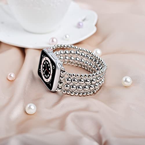 MOFREE Band Compatible with Apple Watch 38mm 40mm 41mm Beaded Bracelet Women, Fashion Handmade Elastic Stretch Strap for iWatch Series 9/87/SE/6/5/4/3/2/1 Bands - Image 3