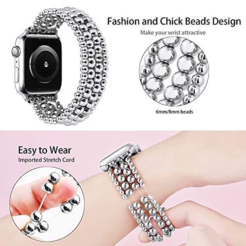 MOFREE Band Compatible with Apple Watch 38mm 40mm 41mm Beaded Bracelet Women, Fashion Handmade Elastic Stretch Strap for iWatch Series 9/87/SE/6/5/4/3/2/1 Bands - Image 2