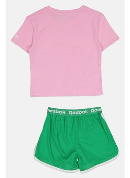 Reebok Kids Girl 2 Piece Graphic Printed Top And Shorts, Pink/Green  - Image 2