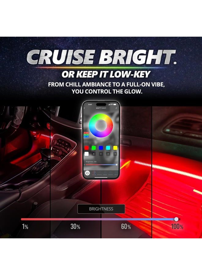 OPT7 Aura PRO Car Interior Lighting Kit Bluetooth Smart-Color LED Strip - 4pc - App Enabled- iOS & Android - Image 4