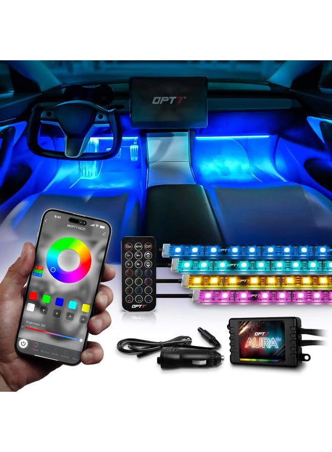 OPT7 Aura PRO Car Interior Lighting Kit Bluetooth Smart-Color LED Strip - 4pc - App Enabled- iOS & Android - Image 1