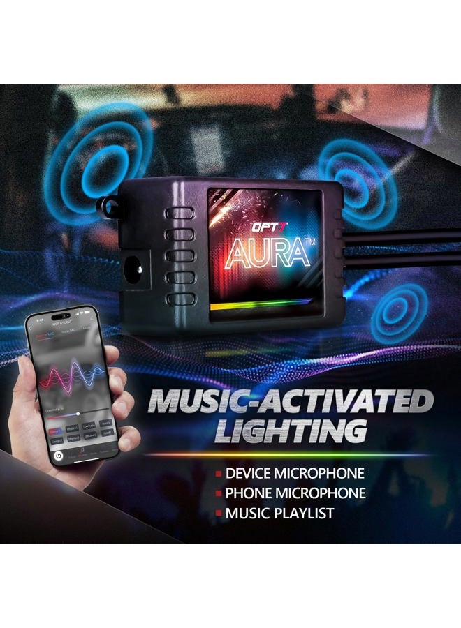 OPT7 Aura PRO Car Interior Lighting Kit Bluetooth Smart-Color LED Strip - 4pc - App Enabled- iOS & Android - Image 5