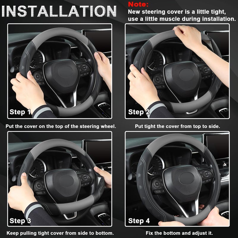 GIANT PANDA Car Steering Wheel Cover for Toyota RAV4,Camry,Highlander,Corolla,Prius,Tacoma, Standard Size - Black+Gray - Image 3