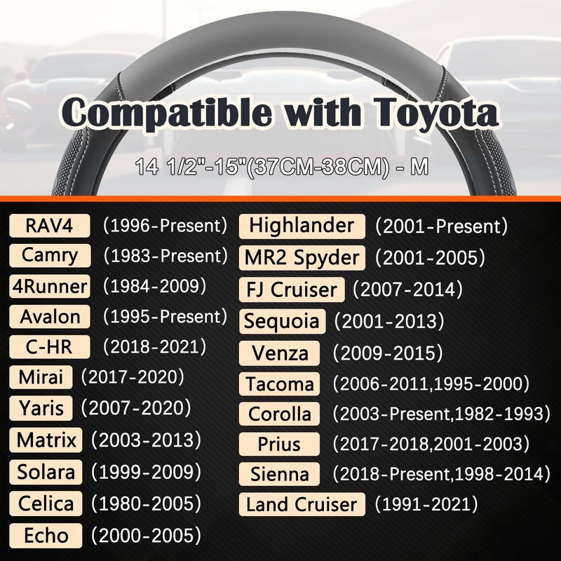 GIANT PANDA Car Steering Wheel Cover for Toyota RAV4,Camry,Highlander,Corolla,Prius,Tacoma, Standard Size - Black+Gray - Image 2