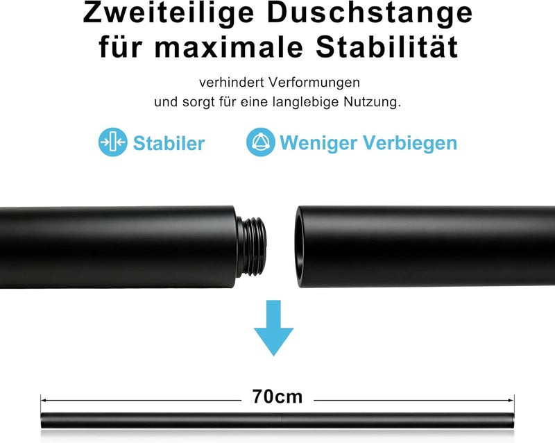 User friendly optimized build Görbach Rail Shower Kit, Shower System with Hand Shower, Shower Rod, Hand Shower Hose, Shower Rod Set 70cm (D12, Black) Safe material - Image 5