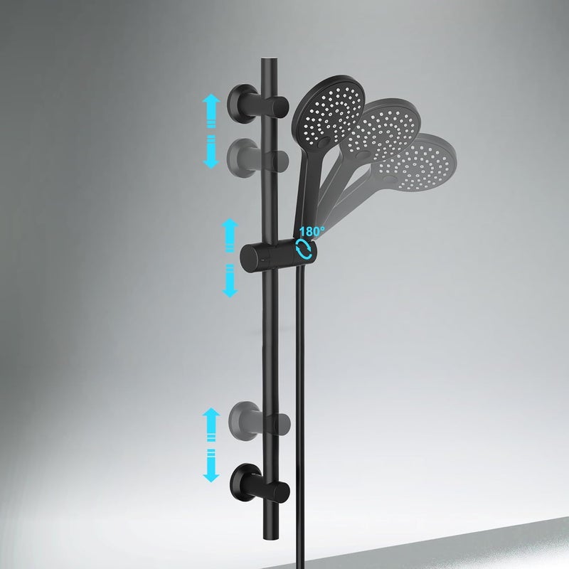 User friendly optimized build Görbach Rail Shower Kit, Shower System with Hand Shower, Shower Rod, Hand Shower Hose, Shower Rod Set 70cm (D12, Black) Safe material - Image 4