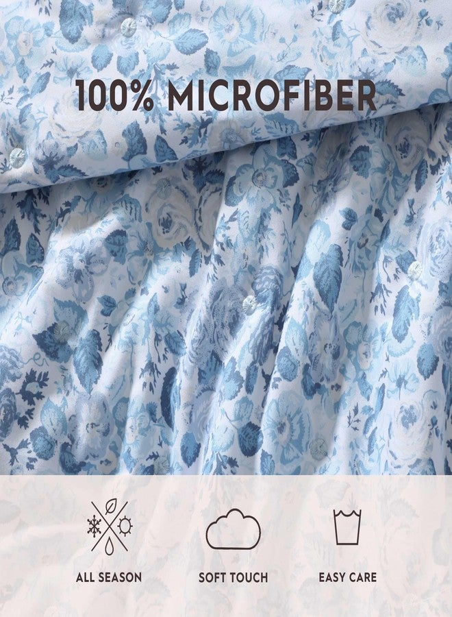 لورا أشلي لورا آشلي - طقم لحاف كوين، مفروشات سرير فاخرة من الألياف الدقيقة مع أغطية وسائد متناسقة، ديكور منزلي مزين بالزهور مع زخارف مكشكشة (رباعي مكشكش أزرق، كوين) - Image 5