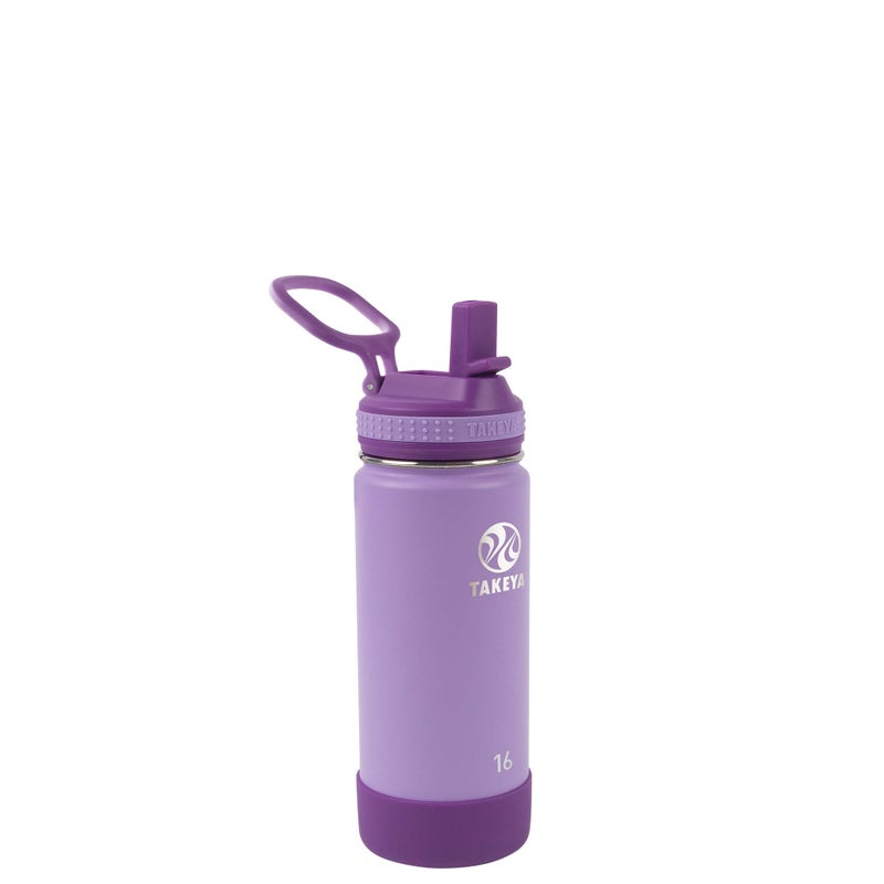 Takeya Actives Kids Water Bottle with Straw Lid  StainlessSteel Double Wall Insulation  BPAFree Bottle Lid with Carry Handle  Reusable Bottle with Straw Lid  16 oz LilacUltra Violet