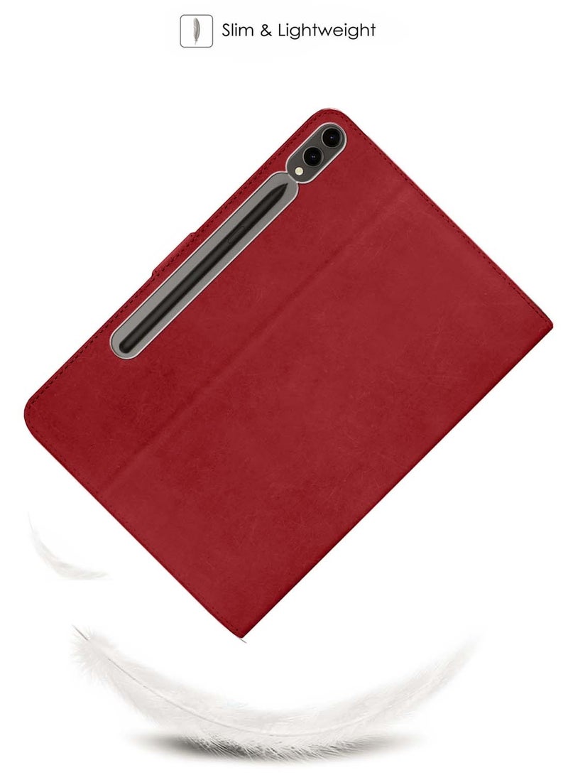 Wtech Samsung Galaxy Tab S10+ / S10 Plus 5G 2024 (12.4 inch) X820 X826B WTech PU Leather Magnetic Closure Flip Case Cover - Red - Image 3