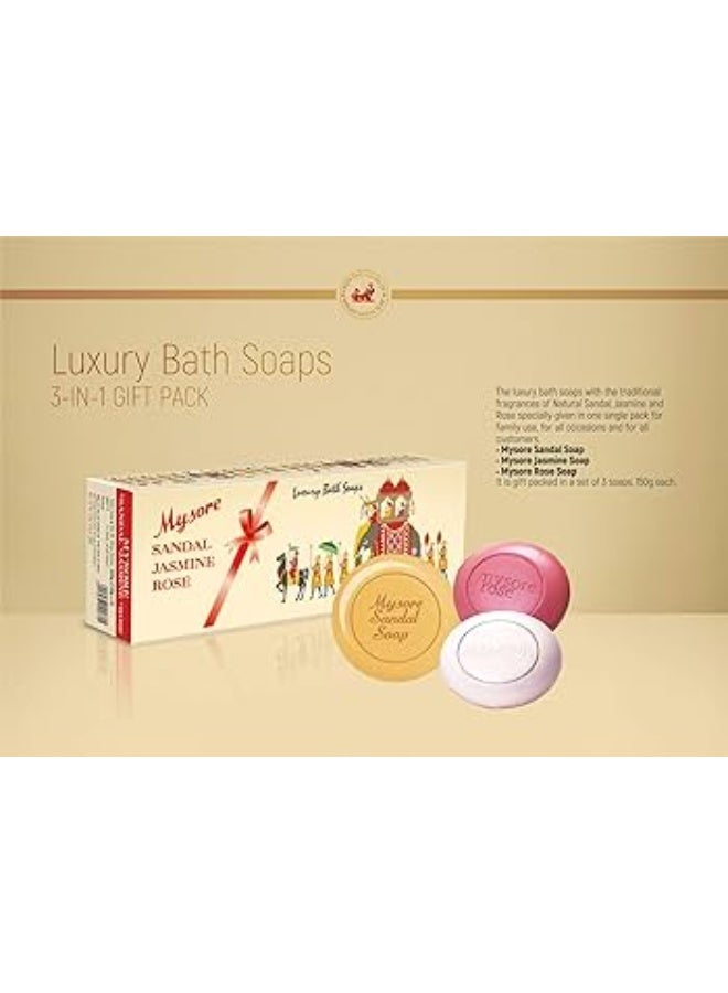 Mysore Sandal Soap Jasmin Rose 3 In 1 Gift pack (450 g) - Image 3