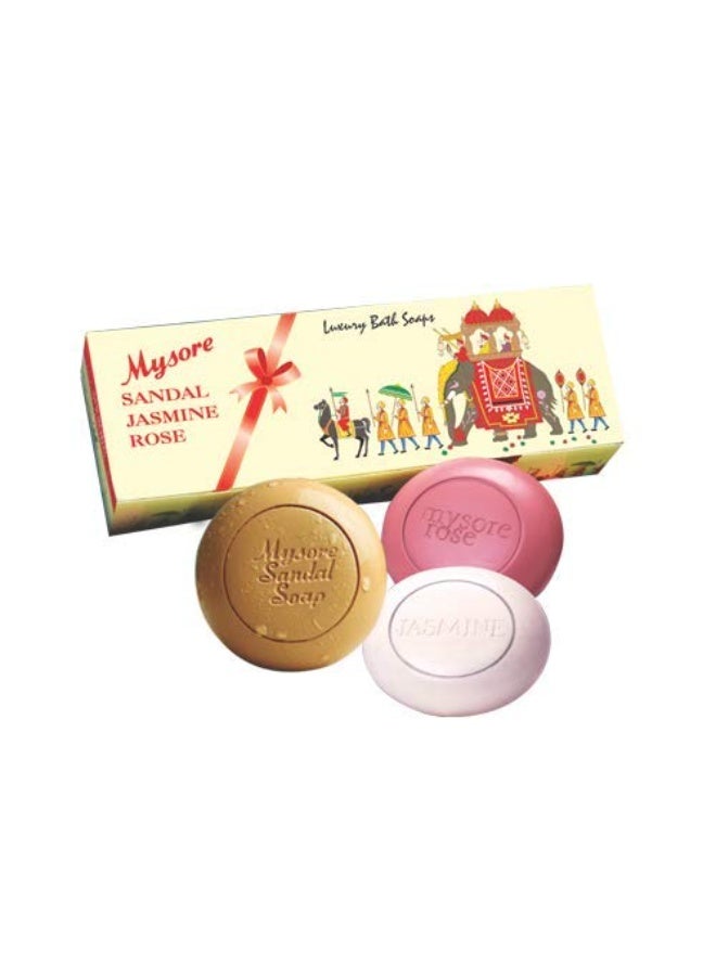 Mysore Sandal Soap Jasmin Rose 3 In 1 Gift pack (450 g) - Image 4