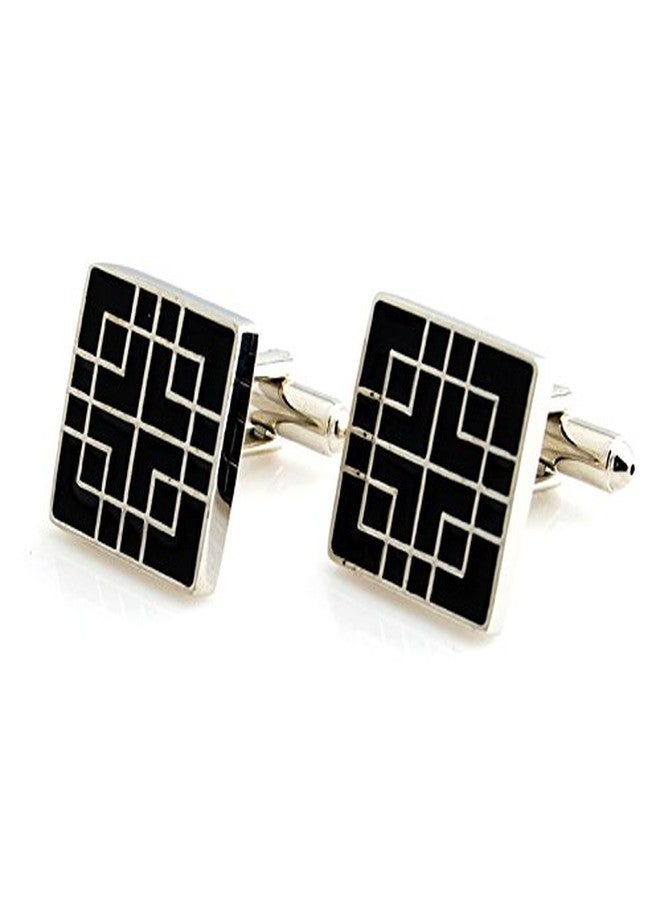 Peluche Black Enamel Cufflinks for Men - Image 1