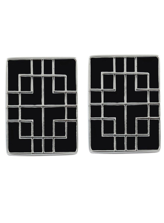 Peluche Black Enamel Cufflinks for Men - Image 3