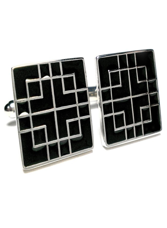 Peluche Black Enamel Cufflinks for Men - Image 2