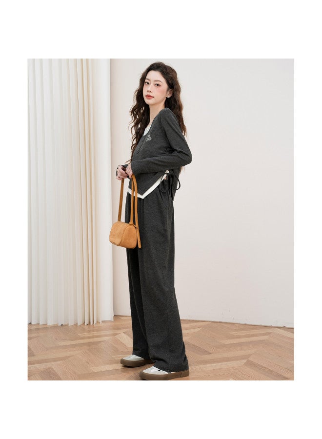 Baleno Fashion Pleats Exquisite Embroidery Fake Two-Piece Long T-Shirt High-Waist Wide-Leg Pants Sporty Casual Suit Women'S Two-Piece Set - Image 4